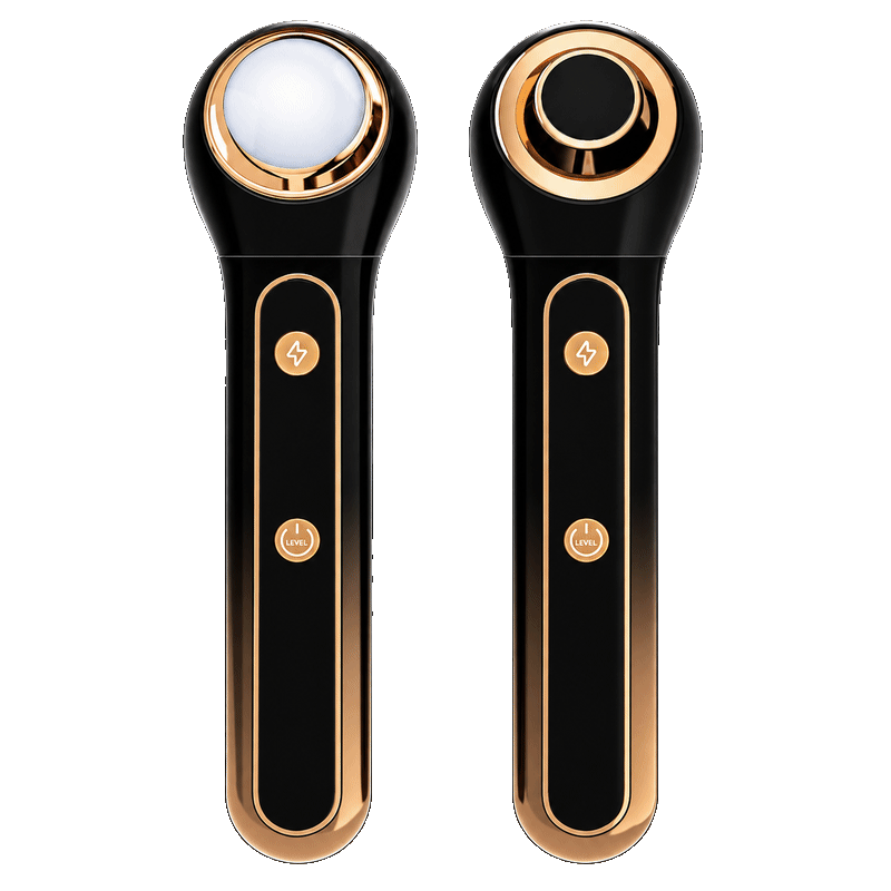 Two original black and gold facial beauty devices
