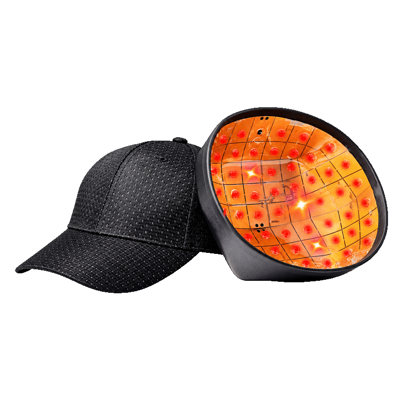 Original black woven hair-growth cap and illuminated interior
